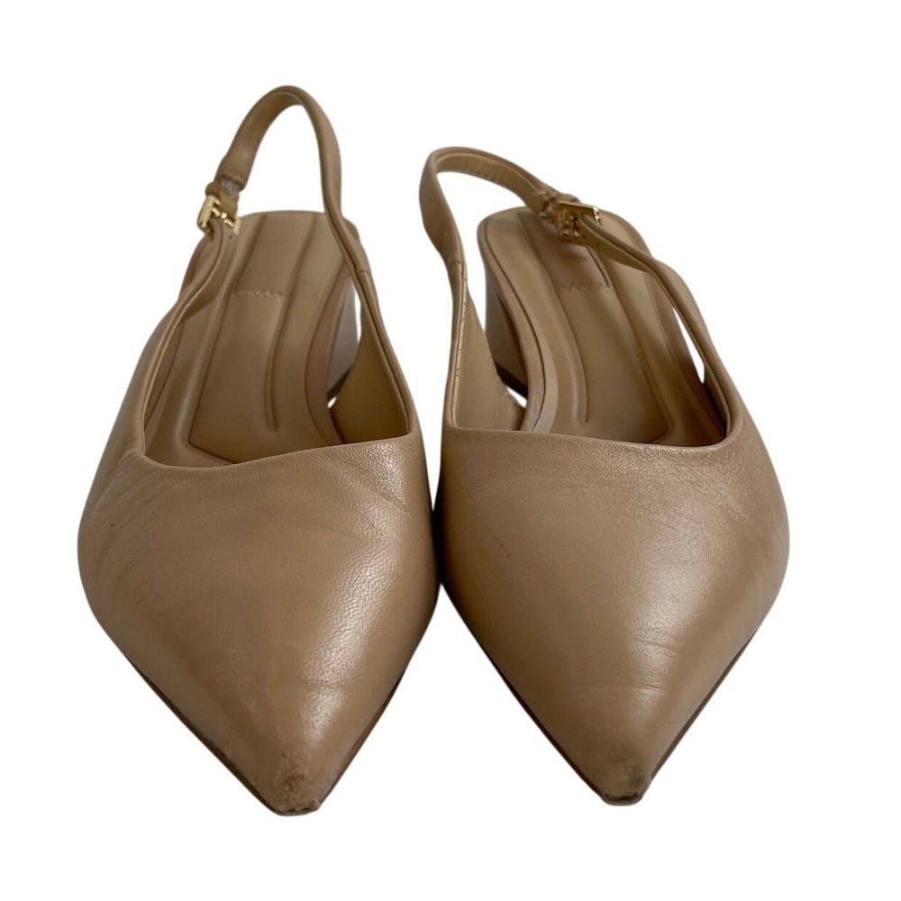 Franco Sarto L-Racer Beige Leather Slingback Block Heel Pumps US 8.5M EU 39